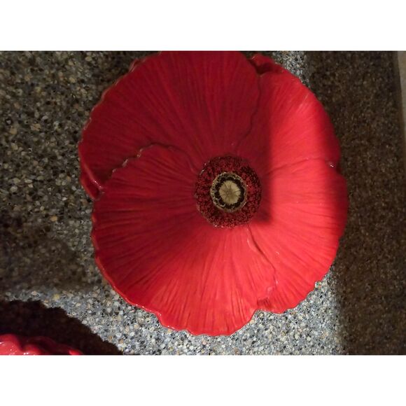 Rare Ambience Collections Nanette Vacher Fleur Rouge Red Set w/ 4 Part server - Picture 4 of 12